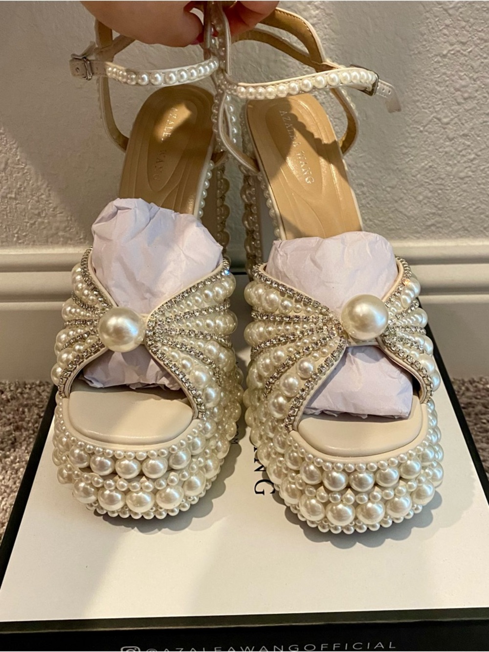 Azalea Wang Astrella Pearl-Embellished Platform Heels - Picture 2 of 7